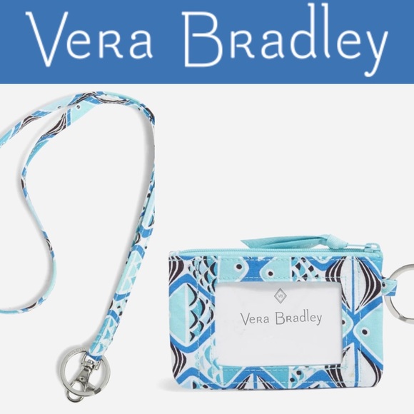 Vera Bradley FREE✈️ Set Zip Id  & Lanyard in Go Fish Blue pattern - Picture 1 of 6